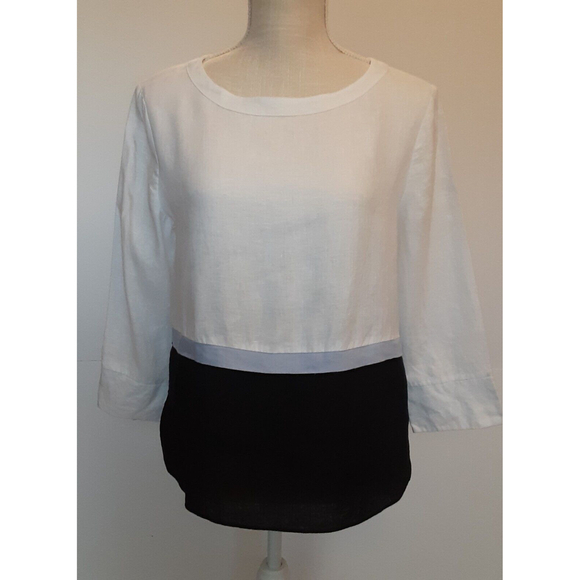 Tyler Boe Size XS White/Black Color Block 100% Linen Boxy Blouse - Picture 1 of 8